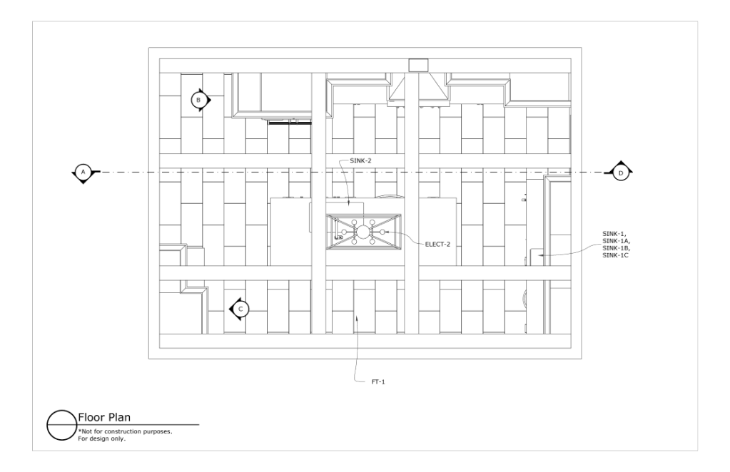 Detailed floor plan view of a kitchen showcased in this sample Spec Book portfolio. Precision in design is illustrated through top-tier 3D rendering services, ideal for interior designers and architects seeking visual excellence in layout presentations.